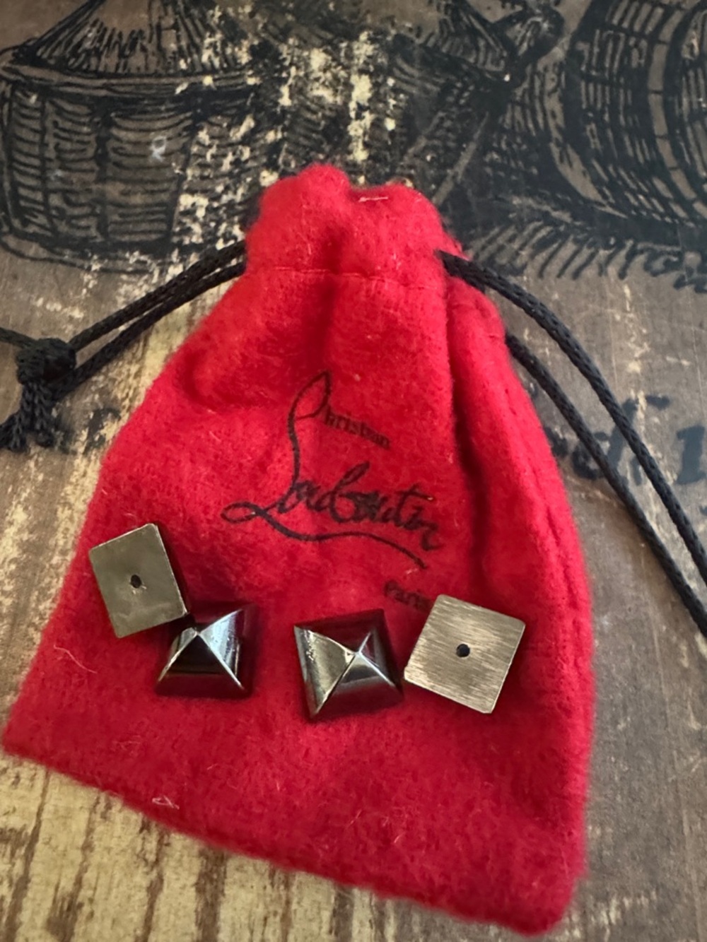 Christian Louboutin Red Drawstring Pouch with Metal Stud replacements